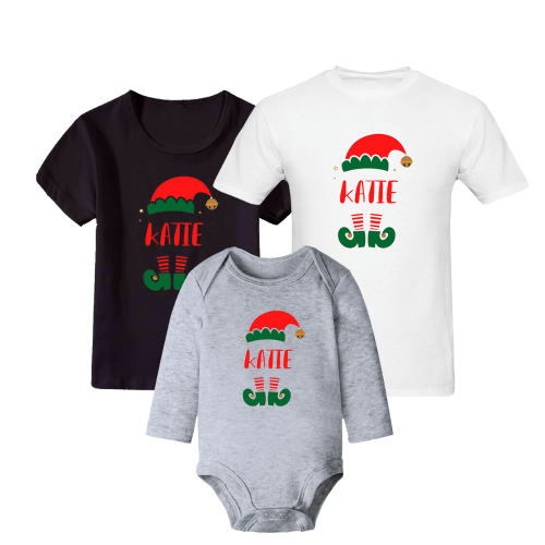Custom Name Elf | Christmas | Matching Family T-Shirts | Baby Vest Bodysuit Onesie | Kids T-Shirt | Adult T-Shirt