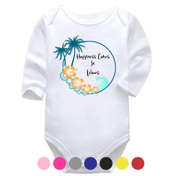 Happiness Comes In Waves | Summer Vest | Waves | Baby Vest Bodysuit Onesie