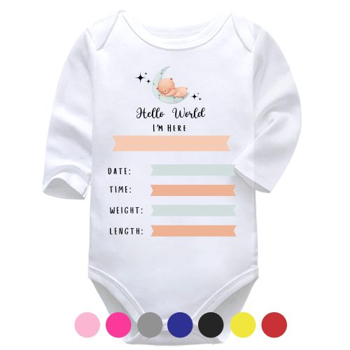 Hello World, I'm Here | Birth Announcement | Pregnancy Vest | Baby Vest Bodysuit Onesie