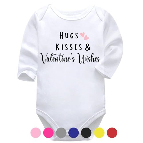 Hugs Kisses & Valentine's Wishes | Valentine's Vest | Love | Baby Vest Bodysuit Onesie