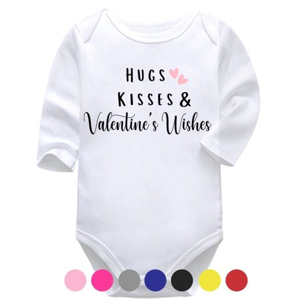 Hugs Kisses & Valentine's Wishes | Valentine's Vest | Love | Baby Vest Bodysuit Onesie