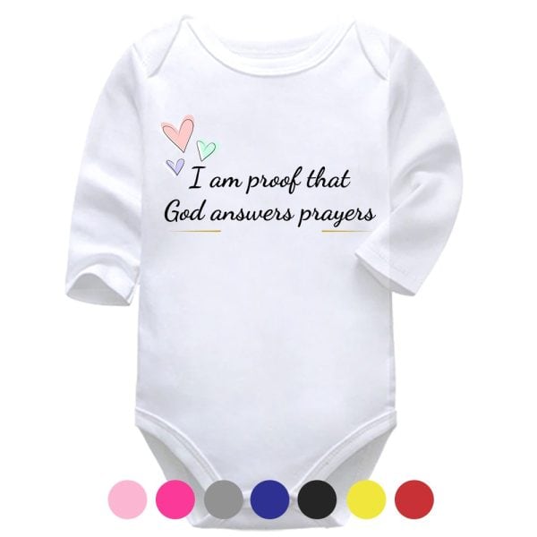 I Am Proof That God Answers Prayers | Rainbow Baby | Christian | Baby Vest Bodysuit Onesie