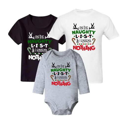 Naughty List Regret Nothing Christmas Family Tops