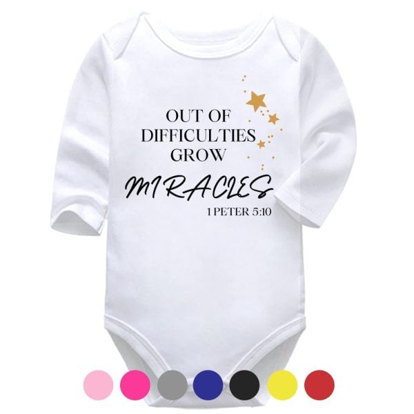 Out Of Difficulties Grow Miracles | IVF Baby | Christian | Baby Vest Bodysuit Onesie