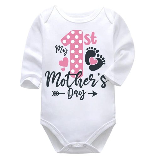 My First Mother's Day Pink | Hearts and Feet | Mommy | Baby Vest Bodysuit Onesie
