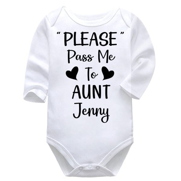 Please Pass Me To My Aunt | Aunty | Personalised | Baby Vest Bodysuit Onesie