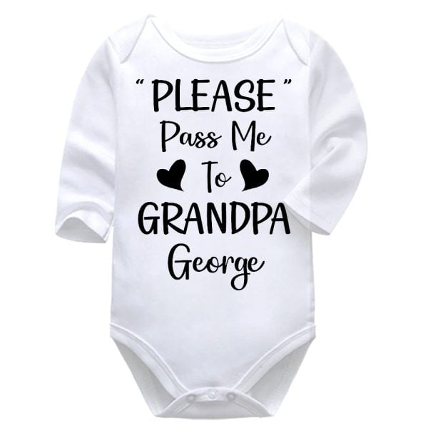 Please Pass Me To My Grandpa | Grandpa | Personalised | Baby Vest Bodysuit Onesie