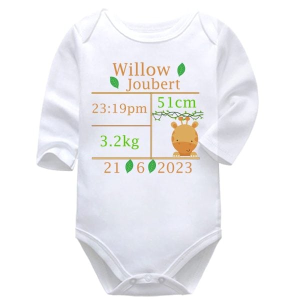 Giraffe Milestone Keepsake | Keepsake | Birth Announcement| Baby Vest Bodysuit Onesie