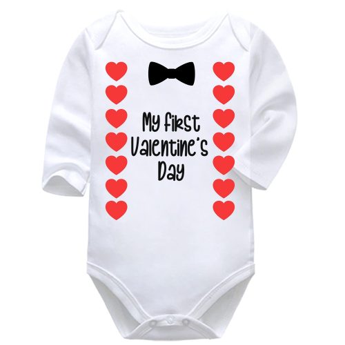 My First Valentine's Day Bowtie | Valentine's Day | Hearts | Baby Vest Bodysuit Onesie | Kids T-Shirt