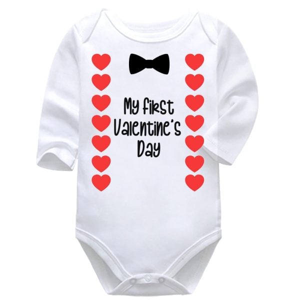 My First Valentine's Day Bowtie | Valentine's Day | Hearts | Baby Vest Bodysuit Onesie | Kids T-Shirt
