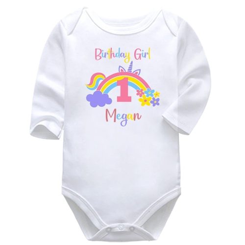 Rainbow Unicorn Birthday | Birthday | Custom Name | Baby Vest Bodysuit Onesie | Kids T-Shirt