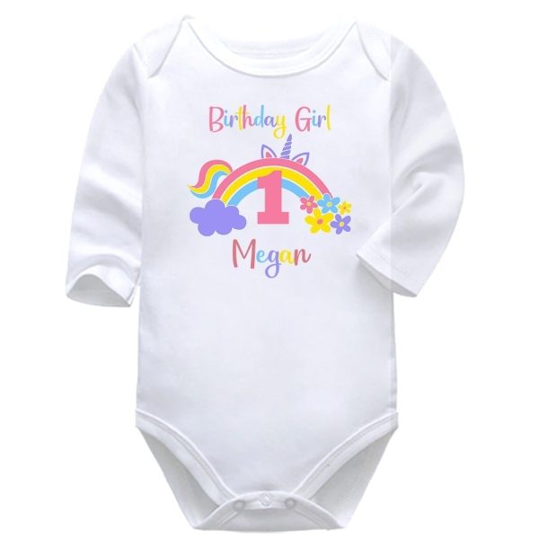 Rainbow Unicorn Birthday | Birthday | Custom Name | Baby Vest Bodysuit Onesie | Kids T-Shirt