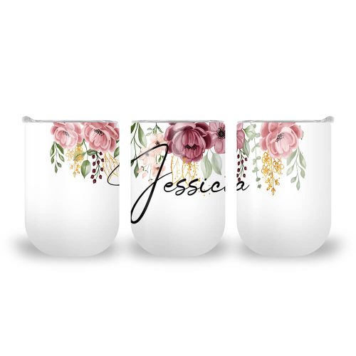 Personalized Pink Watercolour Flowers | Custom | Double Wall Stainless Steel Travel Cup | 360ML Size