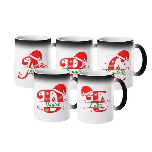 Christmas Monogram Custom Name | Mug Colour Changing | Custom Printed | Black | 330ML Size