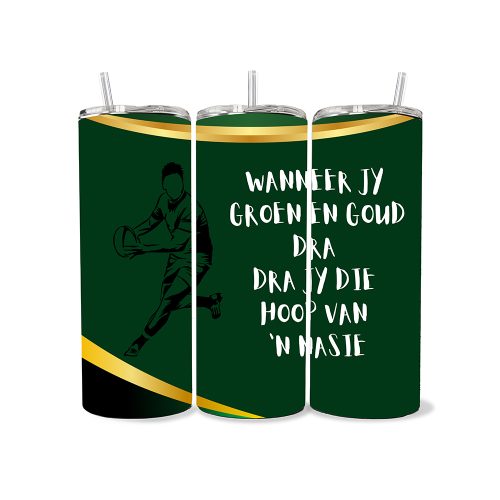 Groen En Goud | Rugby | Afrikaans | Double Wall Stainless Steel Thermal Travel Mug | 900ML Size