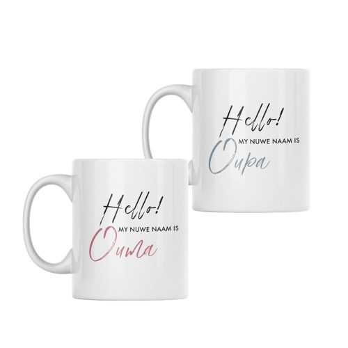 Hello, My Nuwe Naam Is | Afrikaans | Pregnancy Announcement | Grandparents | Custom Printed Mugs | 330ML Size