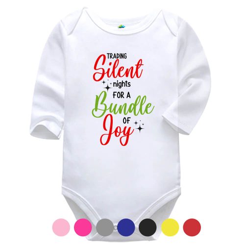 Trading Silent Nights For A Bundle Of Joy | Christmas | Pregnancy Announcement | Baby Vest Bodysuit Onesie