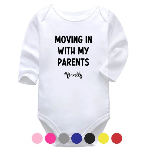 Moving In With My Parents White Long Sleeve Baby Vest More Colours