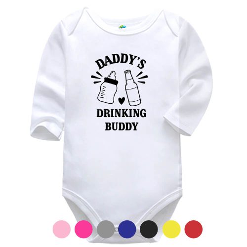 Drinking Buddy White Long Sleeve Baby Vest More Colours