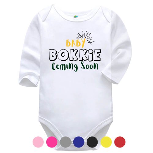 Baby Bokkie Coming Soon White Long Sleeve Baby Vest More Colors