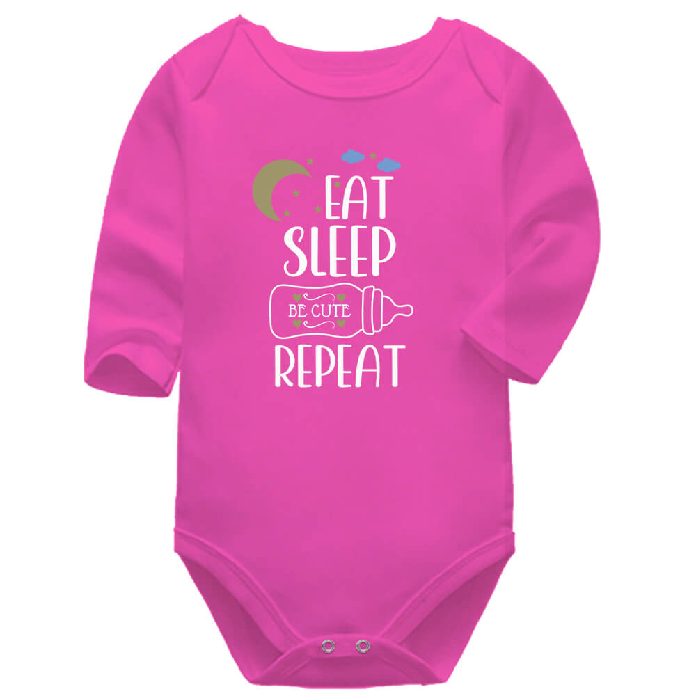 Eat Sleep Be Cute Repeat Cerise Long Sleeve Baby Vest