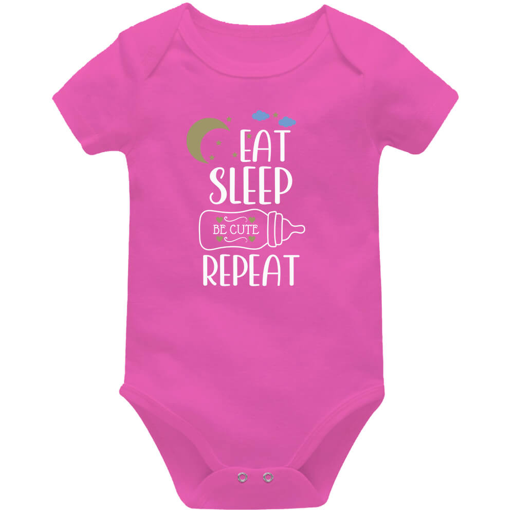 Eat Sleep Be Cute Repeat Cerise Short Sleeve Baby Vest