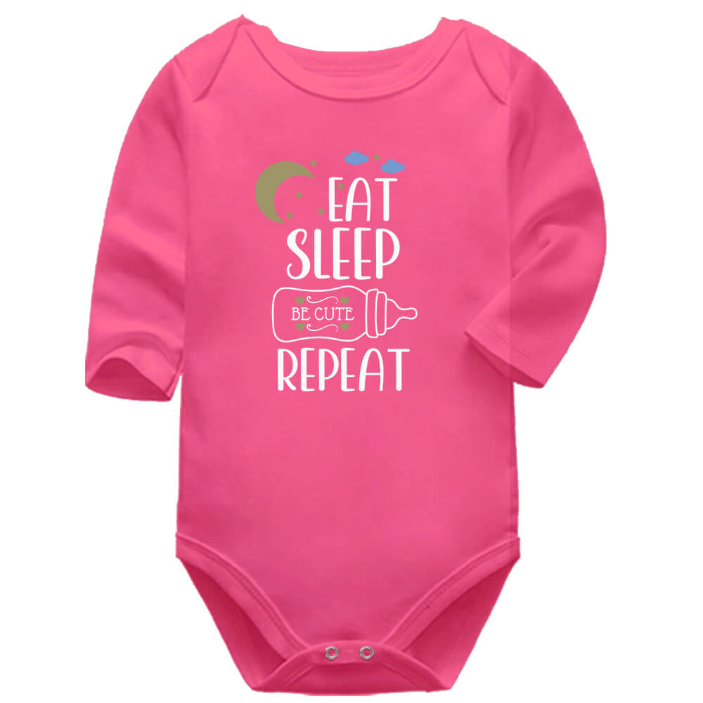 Eat Sleep Be Cute Repeat Coral Long Sleeve Baby Vest