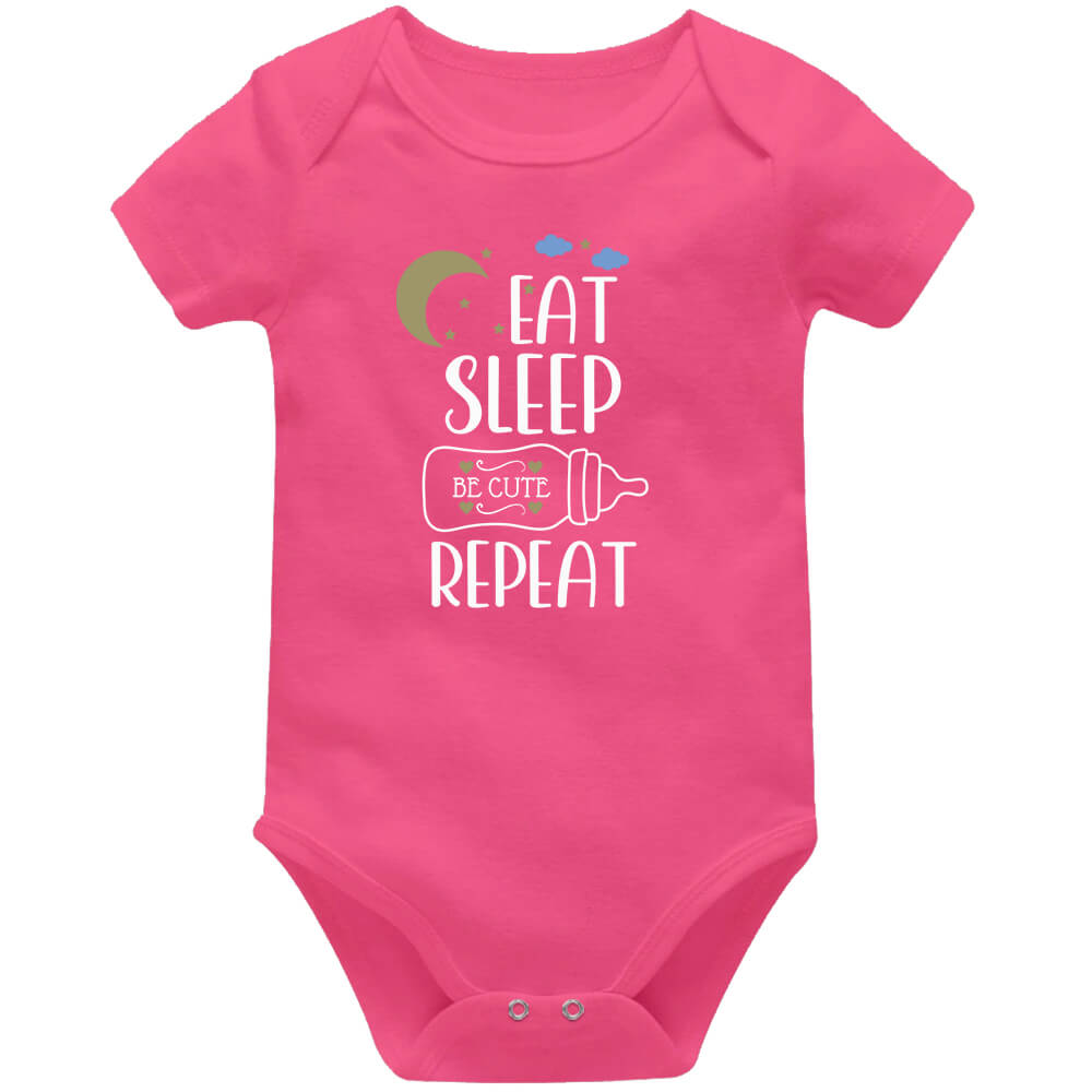 Eat Sleep Be Cute Repeat Coral Short Sleeve Baby Vest