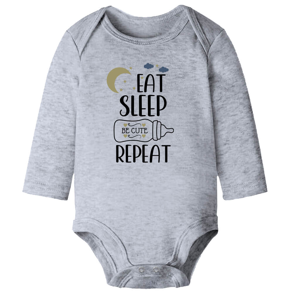 Eat Sleep Be Cute Repeat Grey Long Sleeve Baby Vest