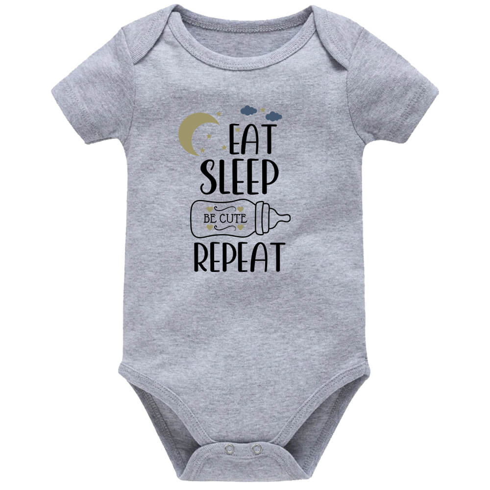 Eat Sleep Be Cute Repeat Grey Short Sleeve Baby Vest