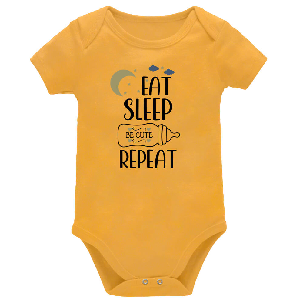 Eat Sleep Be Cute Repeat Mustard Short Sleeve Baby Vest