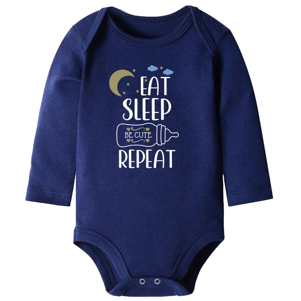Eat Sleep Be Cute Repeat Navy Long Sleeve Baby Vest