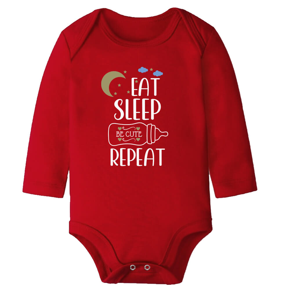Eat Sleep Be Cute Repeat Red Long Sleeve Baby Vest