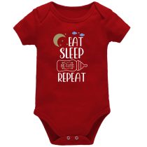 Eat Sleep Be Cute Repeat Red Short Sleeve Baby Vest