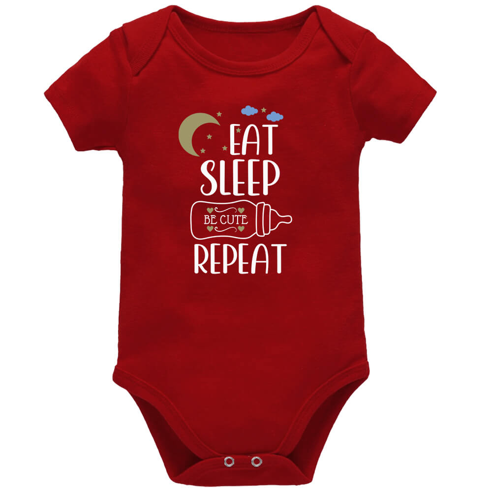 Eat Sleep Be Cute Repeat Red Short Sleeve Baby Vest