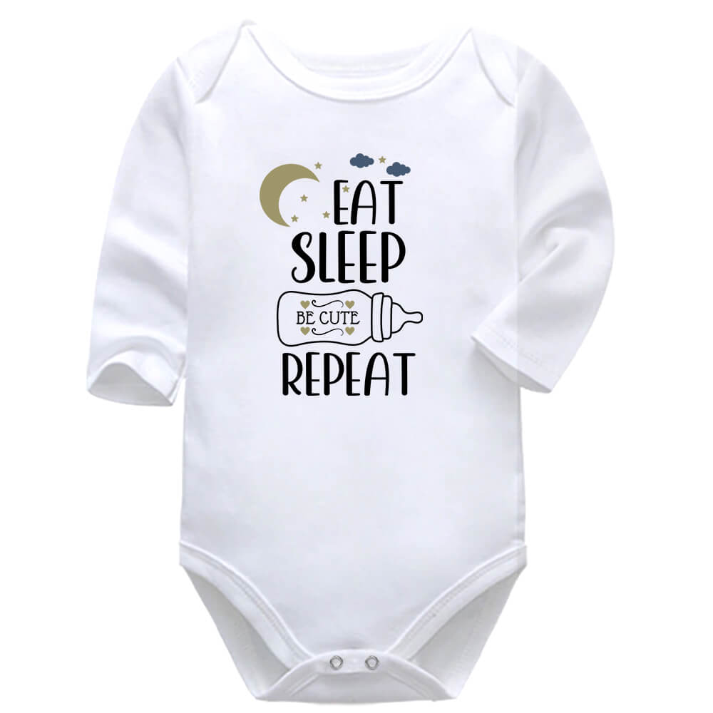 Eat Sleep Be Cute Repeat White Long Sleeve Baby Vest