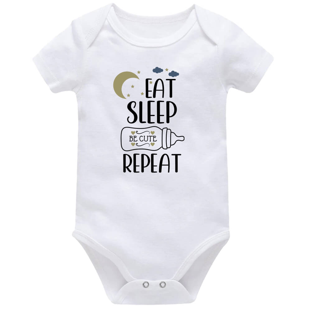 Eat Sleep Be Cute Repeat White Short Sleeve Baby Vest