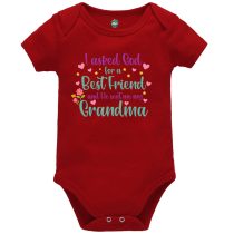 I Asked God Red Short Sleeve Baby Vest Grandma