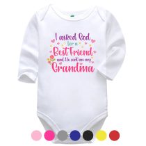 I Asked God White Long Sleeve Baby Vest Grandma More Colours