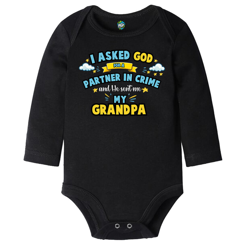 Partner In Crime Black Long Sleeve Baby Vest