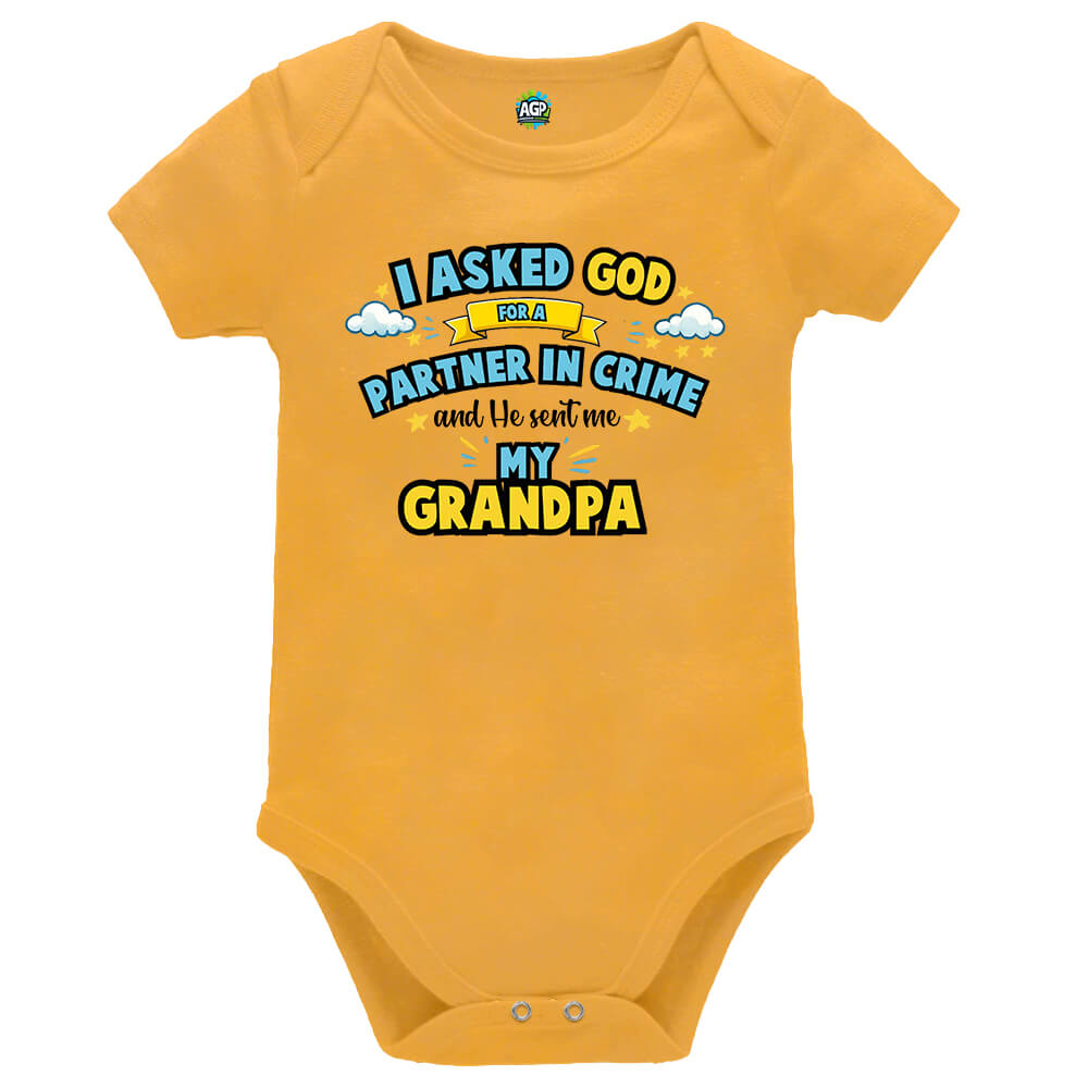 Partner In Crime Mustard Short Sleeve Baby Vest